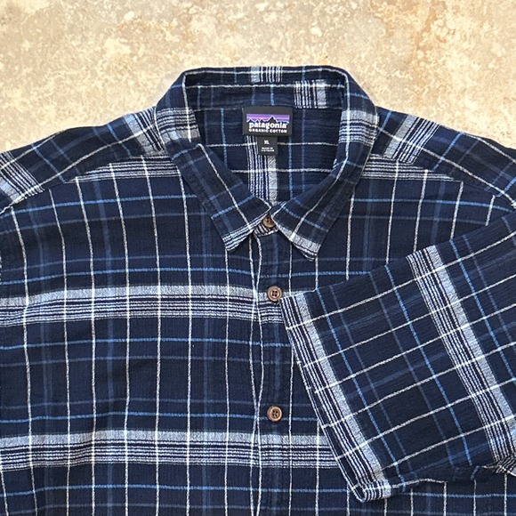 Patagonia A/C Shirt Mens XL Blue Plaid Short Sleeve Button Pocket Organic Cotton - Picture 1 of 8